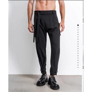 Orttu Remi Pant Black Cargo Medium Belted Business Capsule Holiday Party $95